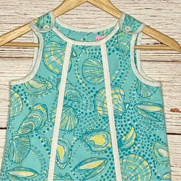 Lilly Pulitzer Little Lilly Jumper Shift Dress Teal Clam Print Sz 7 - Picture 4 of 12